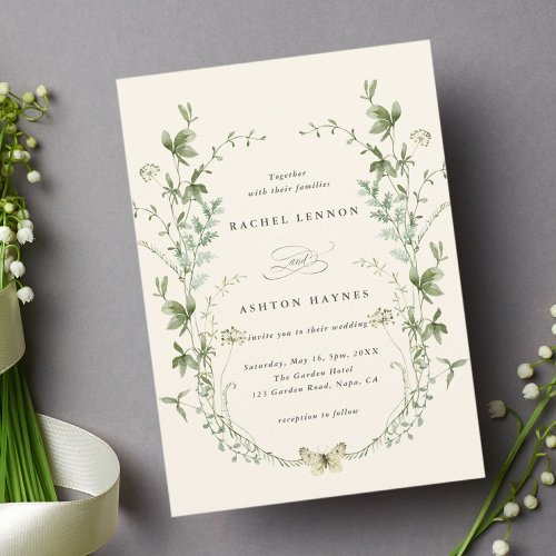 Ivory Elegant Watercolor Wildflowers Wedding Invitation