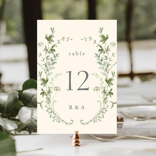 Ivory Elegant Watercolor Wildflowers Wedding Table Number