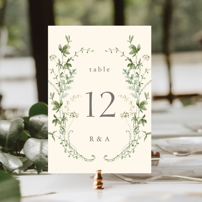 Ivory Elegant Watercolor Wildflowers Wedding Table Number (Creator Uploaded)