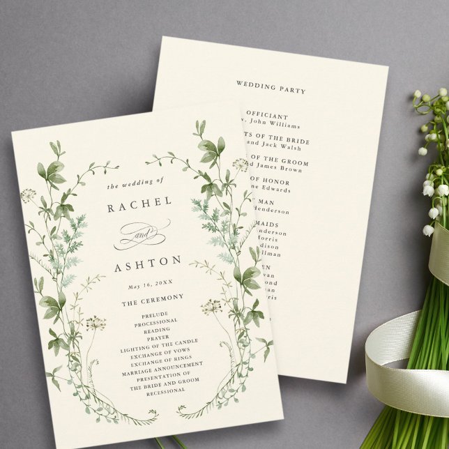 Ivory Elegant Wildflower Wedding Ceremony  Program (Creator Uploaded)