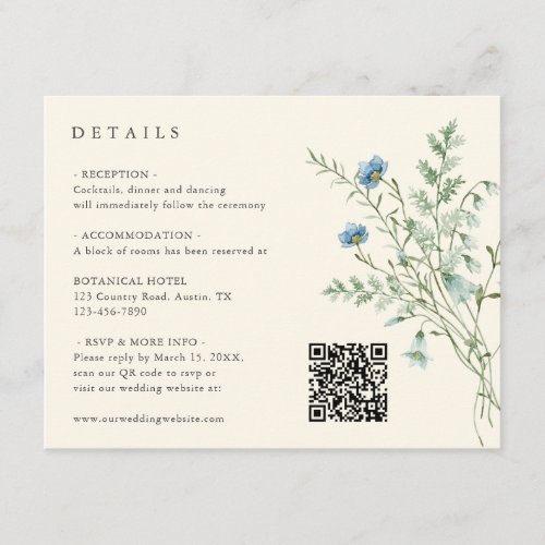 Ivory Elegant Wildflower Wedding Details Enclosure Card