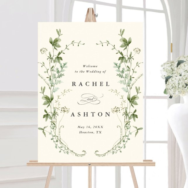 Ivory Elegant Wildflowers Wedding Welcome Foam Board (Creator Uploaded)