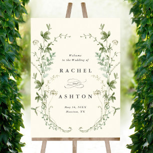 Ivory Elegant Wildflowers Wedding Welcome Sign