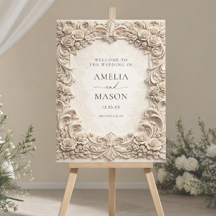 Ivory Embossed Baroque Wedding Welcome Sign