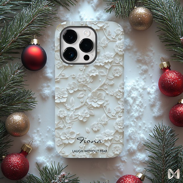 Ivory Embossed Floral Grace on Soft Blue Case-Mate iPhone Case (Creator Uploaded)