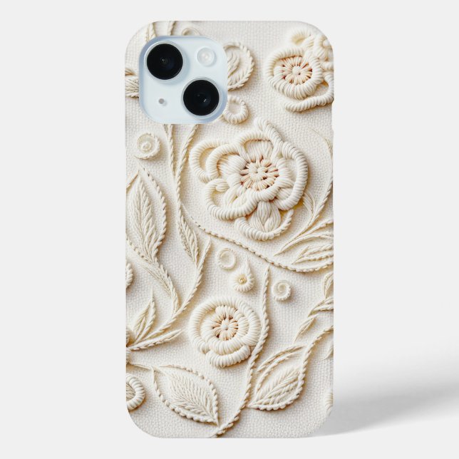 Ivory Embroidered Floral Design Case-Mate iPhone Case (Back)