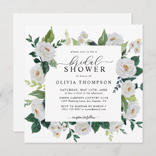 Ivory Emeral Floral White Botanical Bridal Shower Invitation