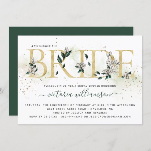 Ivory Emerald Gold Magnolia Floral Bridal Shower Invitation