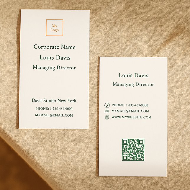 Ivory emerald green modern corporate logo business card (Creator Uploaded)
