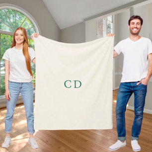 Ivory emerald green monogrammed initials modern fleece blanket