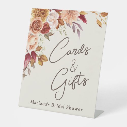 Ivory Fall Floral Bridal Shower Cards  Gifts Pedestal Sign