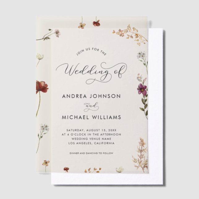Ivory Fall Wildflowers Autumn Wedding Vellum Invitations (Offset)