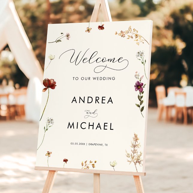 Ivory Fall Wildflowers Autumn Wedding Welcome Sign (Creator Uploaded)