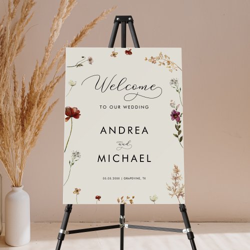 Ivory Fall Wildflowers Autumn Wedding Welcome Sign