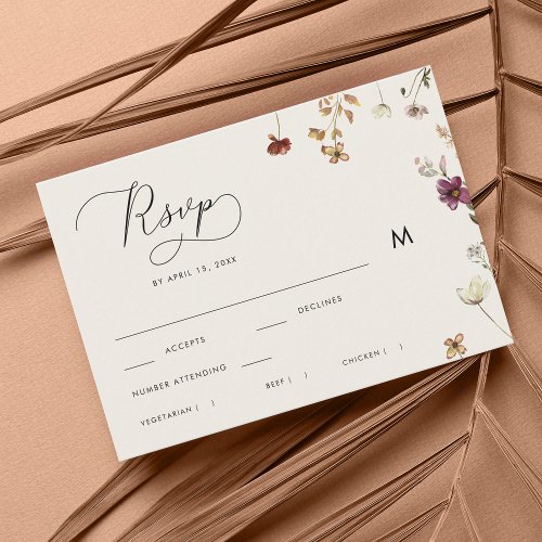 Ivory Fall Wildflowers Calligraphy Autumn Wedding  RSVP Card