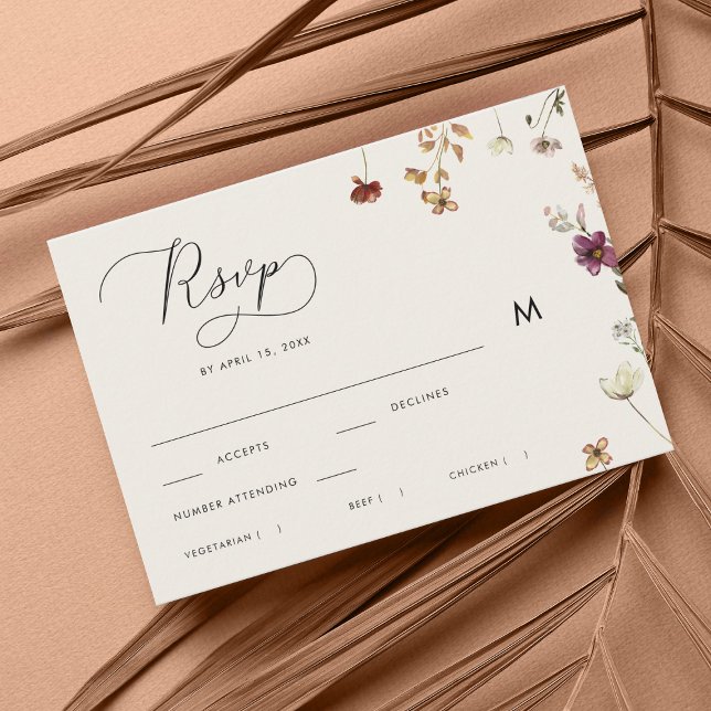 Ivory Fall Wildflowers Calligraphy Autumn Wedding  RSVP Card (Creator Uploaded)