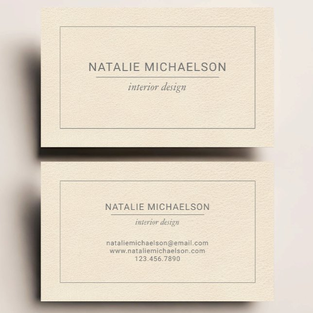 Ivory Faux Leather Gray Text Minimalist Business Card (Creator Uploaded)