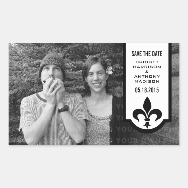Ivory Fleur De Lis Banner Save the Date Stickers (Front)