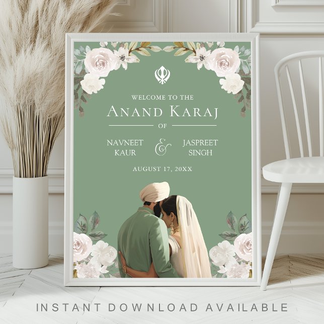 Ivory Floral Anand Karaj Sikh Wedding Welcome Sign (Creator Uploaded)