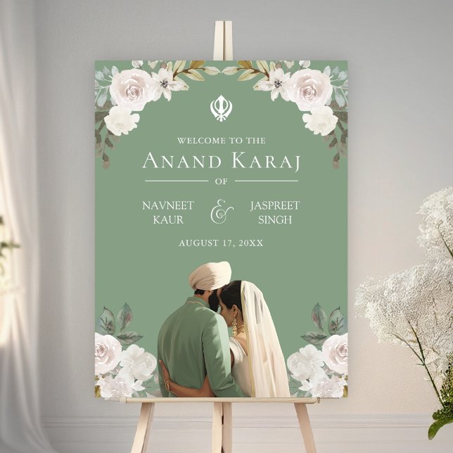 Ivory Floral Anand Karaj Sikh Wedding Welcome Sign (Creator Uploaded)