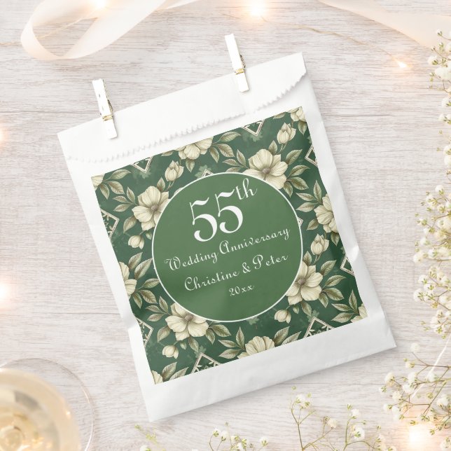Ivory Floral and Emerald Wedding Anniversary Favor Favor Bag (Clipped)