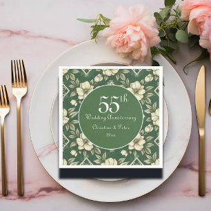 Ivory Floral and Emerald Wedding Anniversary Napkins