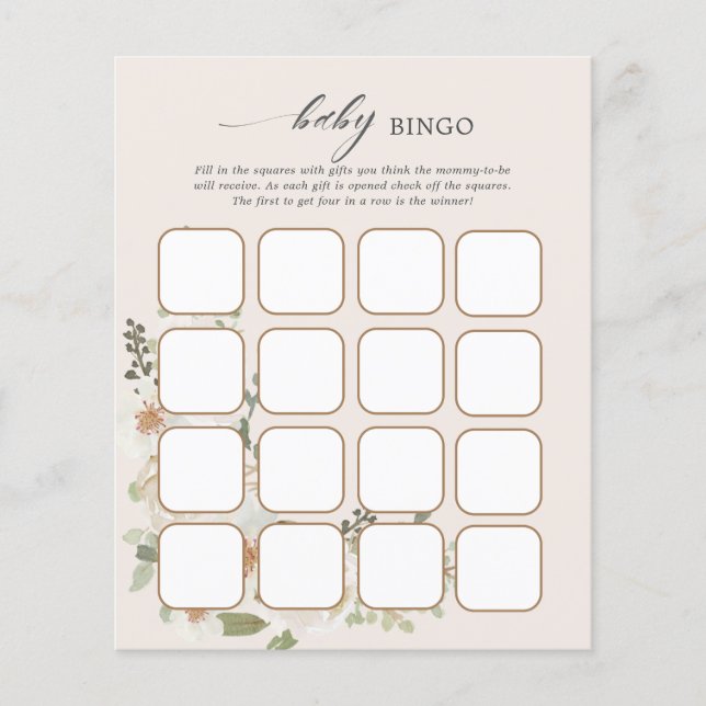 Ivory Floral Baby Shower Bingo Games (Front)