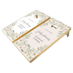 Ivory Floral Baby Shower cornhole set