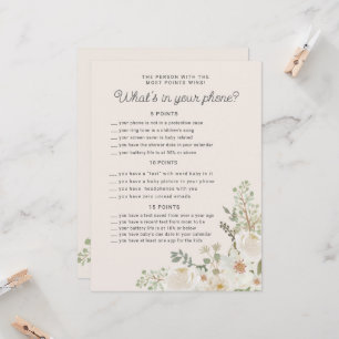 Ivory Floral Baby Shower Phone Game Card