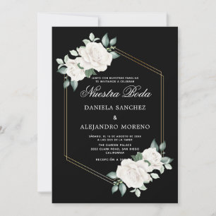Ivory Floral Black Nuestra Boda Spanish Wedding Invitation