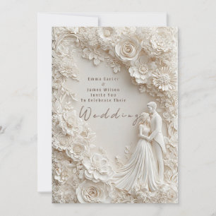 🤍 Ivory Floral Border Bride Groom Wedding Theme Invitation