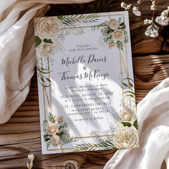 Ivory Floral Bouquet Elegant Wedding Invitation (Creator Uploaded)