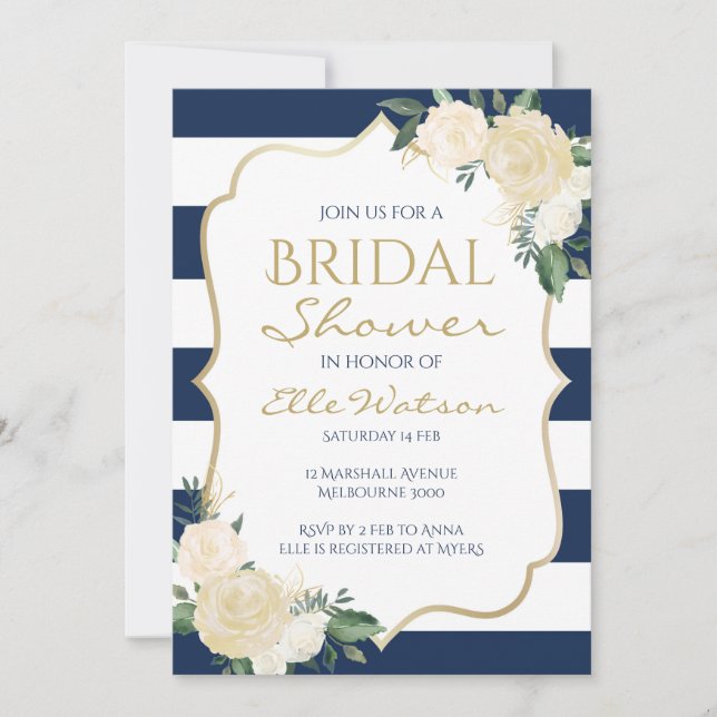 Ivory Floral Bridal Shower Invitation, Wedding Invitation (Front)