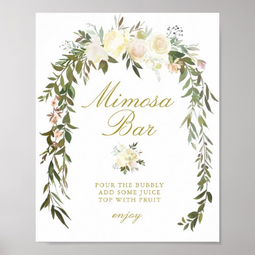 ivory floral bridal shower mimosa bar sign