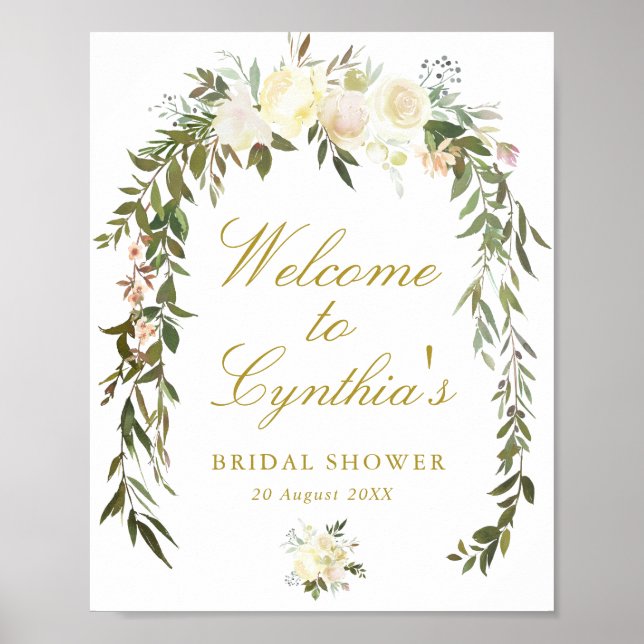 ivory floral bridal shower welcome sign (Front)