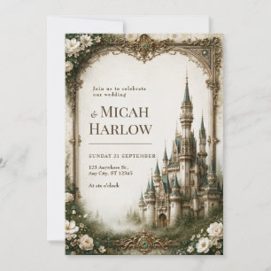 Ivory Floral Castle Wedding Invitation