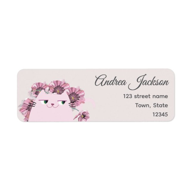 Ivory Floral Cat Return Address Label Elegant (Front)