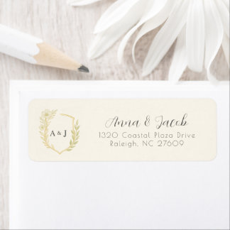 Ivory Floral Crest Monogram Wedding Return Address Label