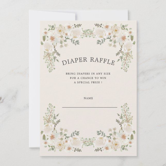 Ivory floral diaper raffle ticket invitation (Front)