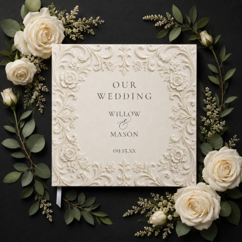 Ivory Floral Elegant Monogram Baroque Wedding Guest Book