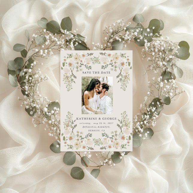 Ivory Floral Garden Elegant Save the Date (Creator Uploaded)