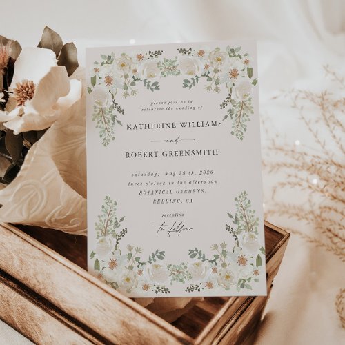 Ivory Floral Garden Elegant Wedding Invitation