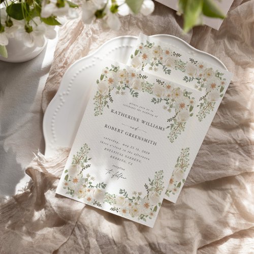 Ivory Floral Garden Elegant Wedding Invitation