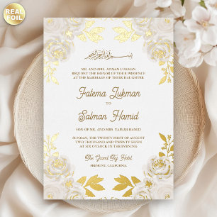 Ivory Floral Gold Glitter Islamic Muslim Wedding Foil Invitation