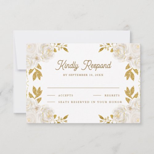 Ivory Floral Gold Glitter Islamic Muslim Wedding RSVP Card