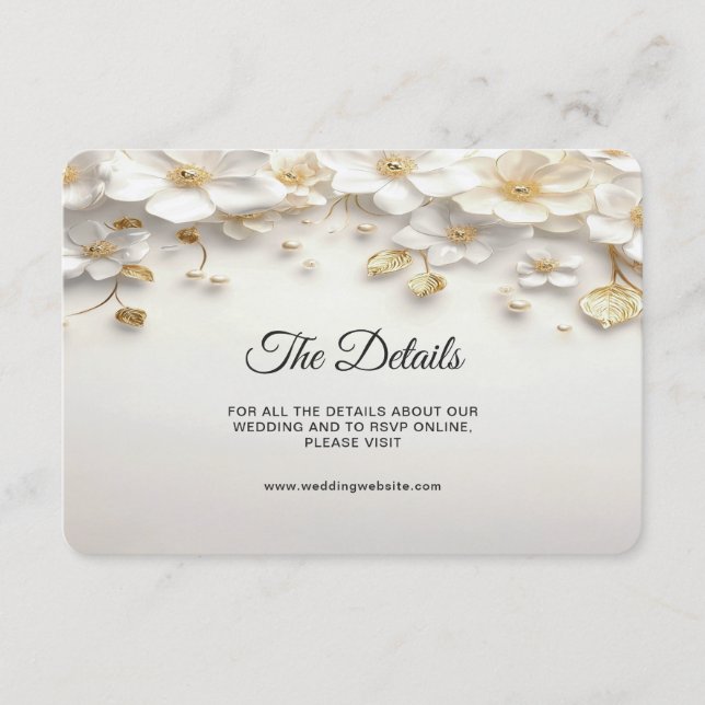 Ivory Floral Gold Leave Detail Enclosure Card (Front)