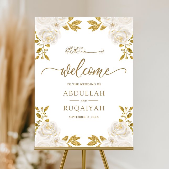  Ivory Floral Gold Muslim Wedding Welcome Sign (Creator Uploaded)