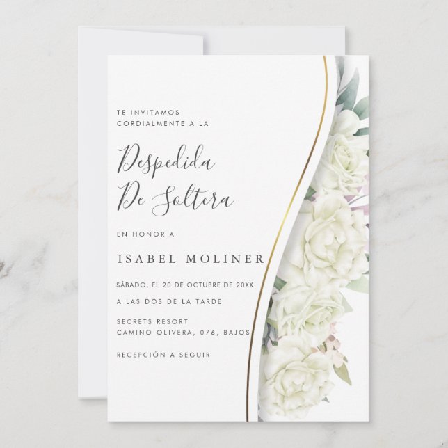 Ivory Floral Gold Spanish Bridal Shower Invitation (Front)