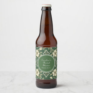 Ivory Floral Green Emerald Bridal Shower Beer Bottle Label