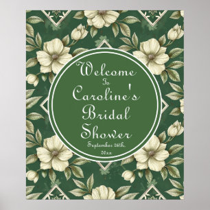 Ivory Floral Green Emerald Bridal Welcome Poster
